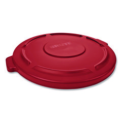 BRUTE Self-Draining Flat Top Lids for 32 gal Round BRUTE Containers, 22.25" Diameter x 3"h, Red, 3/Carton