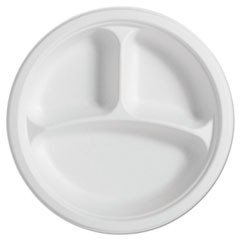 PaperPro Naturals Fiber Round Plates, 3-Compartment Plate, Paper, 10.25" dia, Natural, 125/Pack, 4 Packs/Carton