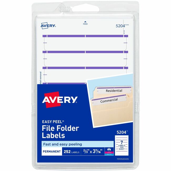 Avery® File Folder Labels, White/Purple, 2/3