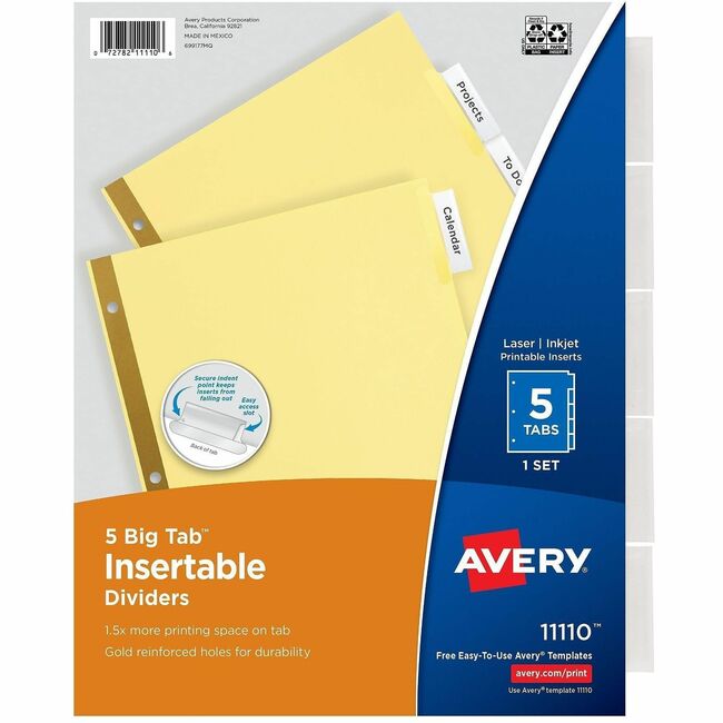 Avery&reg; Big Tab Insertable Dividers - Reinforced Gold Edge