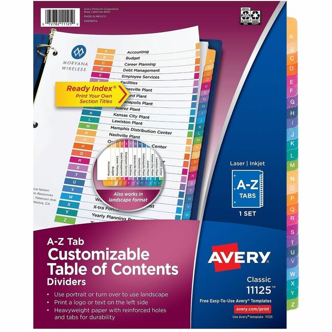 Avery A-Z Dividers, 26 Tabs, Ready Index, Multicolor Tabs (11125)