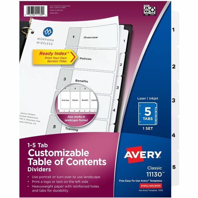 Avery Binder Dividers, 5 Tabs, Ready Index (11130)