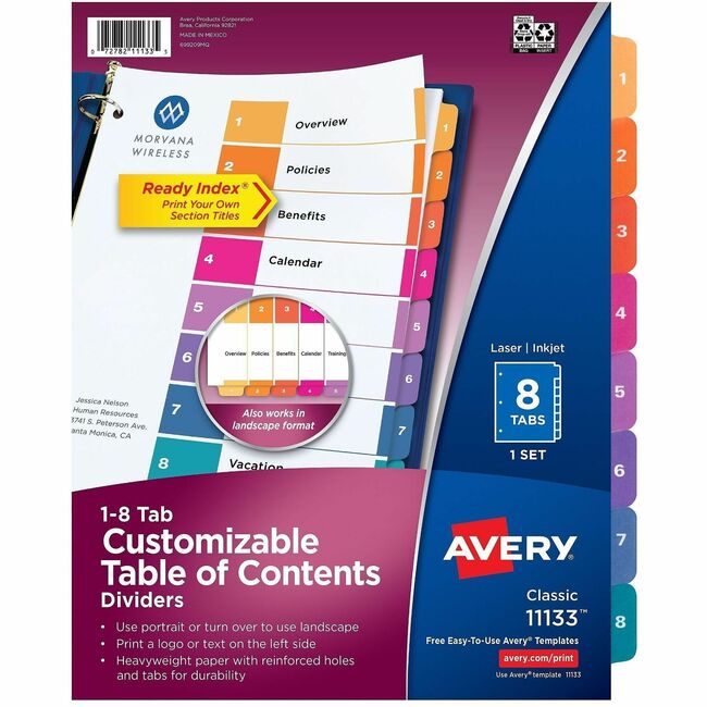 Avery® Ready Index® Table of Content Dividersfor Laser and Inkjet Printers