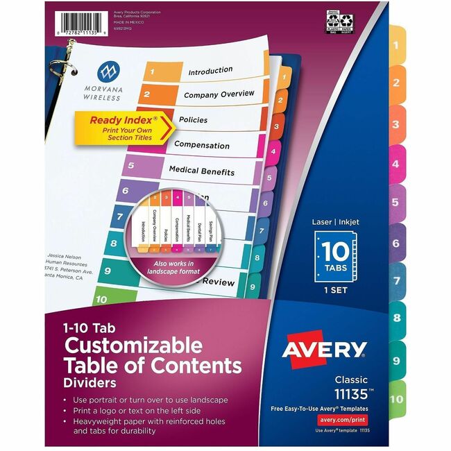 Avery® Ready Index® Table of Content Dividers for Laser and Inkjet Printers