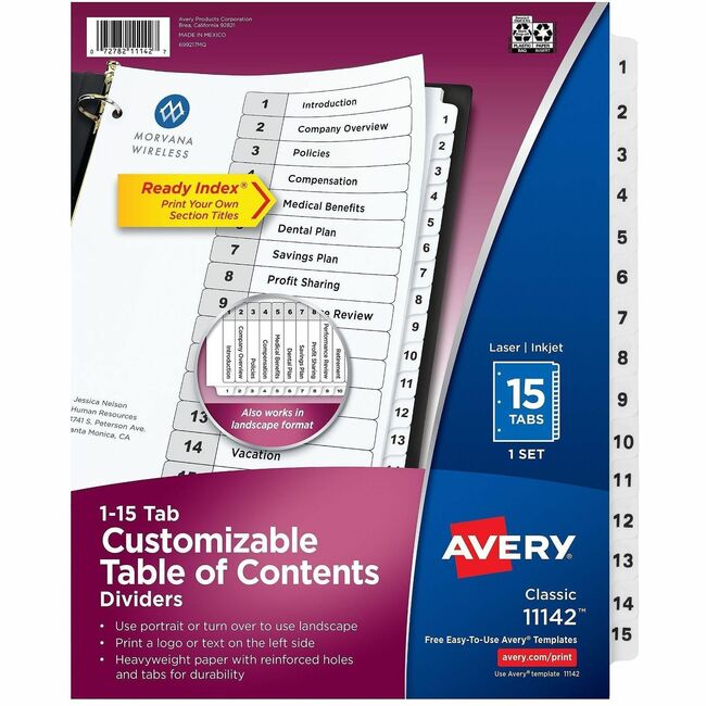 Avery Binder Dividers, 15 Tabs, Ready Index (11142)