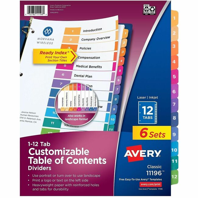 Avery Ready Index Table of Content Dividers for Laser and Inkjet Printers