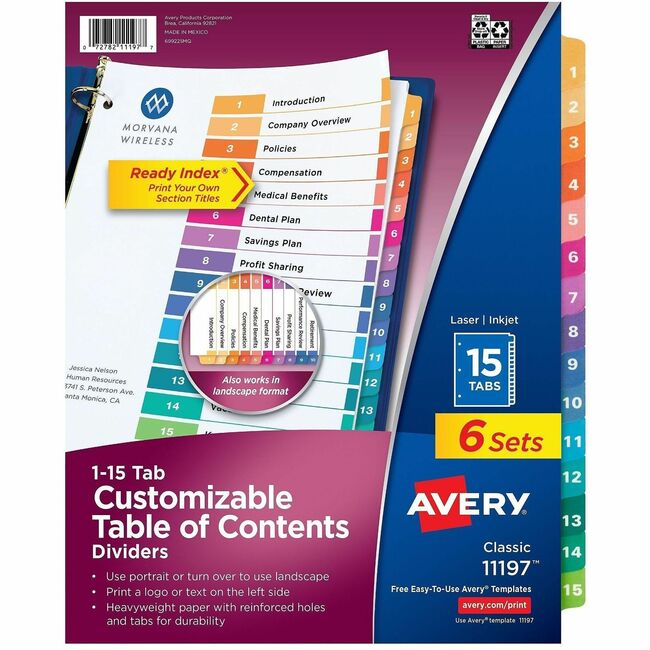 Avery Ready Index Table of Content Dividers for Laser and Inkjet Printers