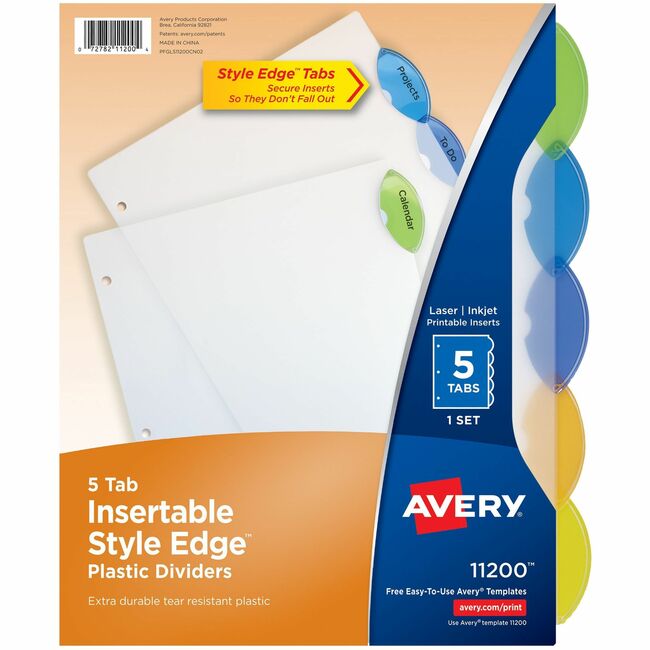 Avery&reg; Insertable Style Edge Plastic Dividers, 5 tabs, 1 set