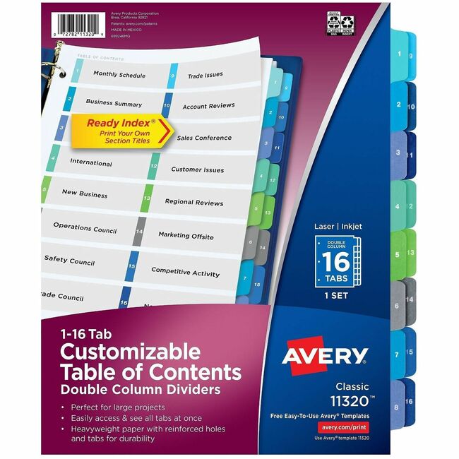 Avery Double Column Dividers, 16 Tabs, Ready Index (11320)