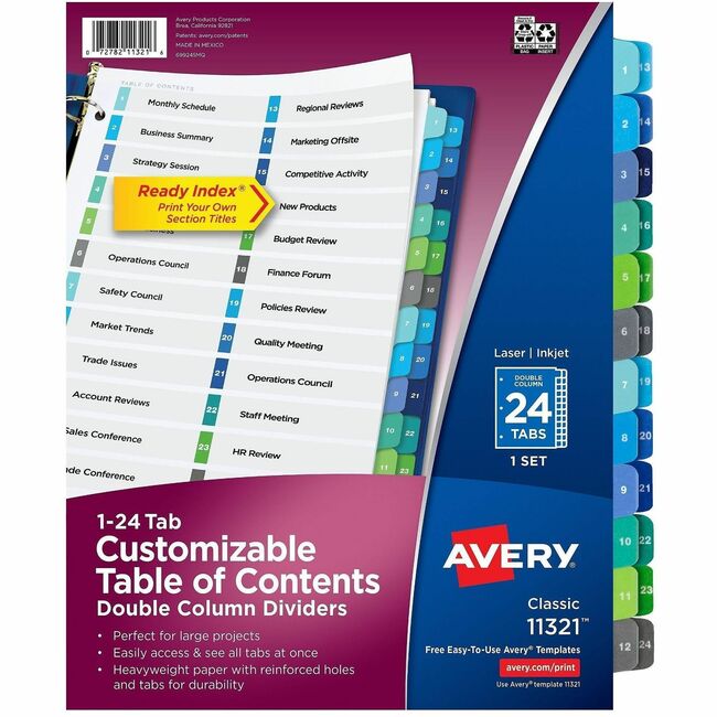 Avery® Ready Index® Double Column Table of Content Dividers, 24 tabs