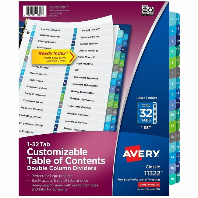 Avery&reg; Two-Column Table Contents Dividers w/Tabs
