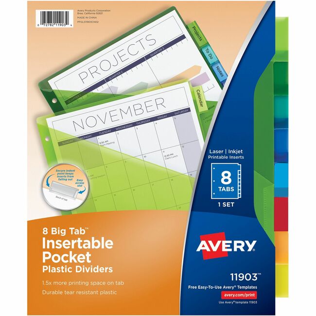 Avery&reg; Big Tab&trade; Insertable Plastic Dividers with Pocketsfor Laser and Inkjet Printers