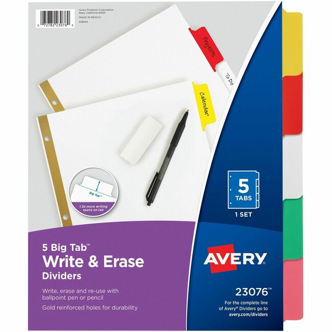Avery&reg; Big Tab Write & Erase 5-Tab Dividers (23076)