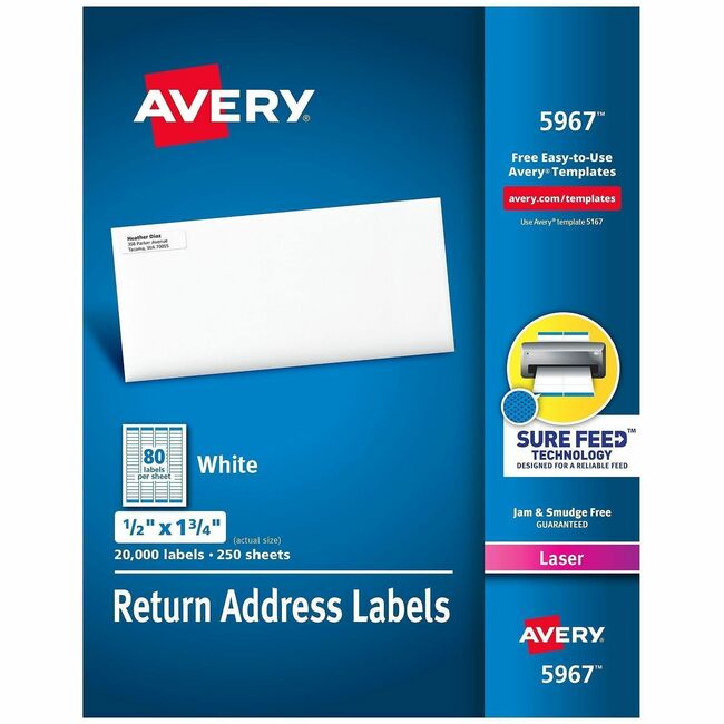Avery® Address Labels, Sure Feed, 1/2