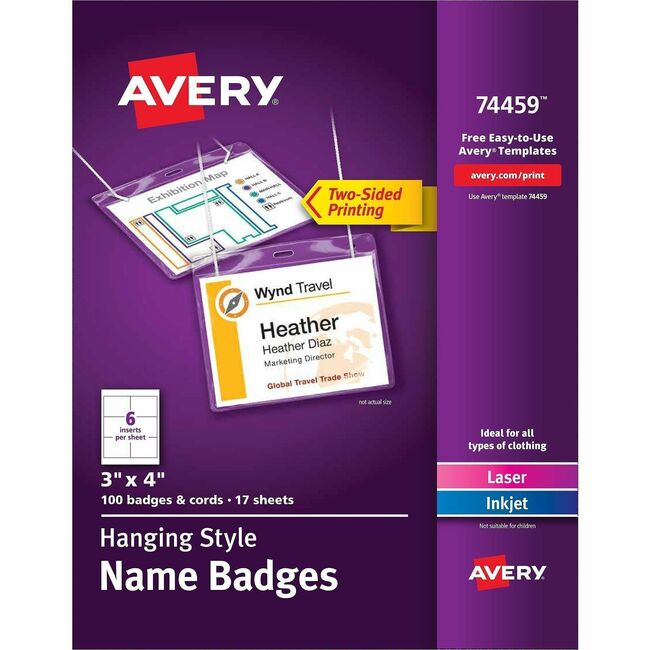 Avery Name Badges with Cords, 3