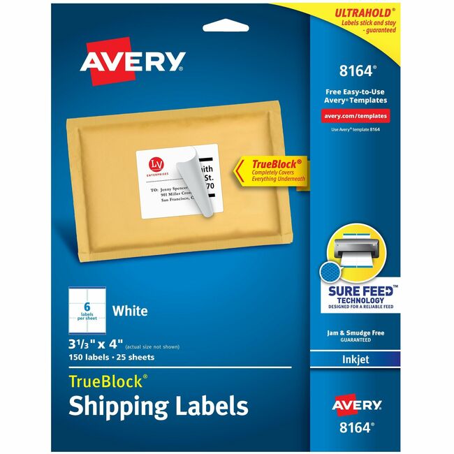 Avery&reg; Shipping Labels, Sure Feed, 3-1/3