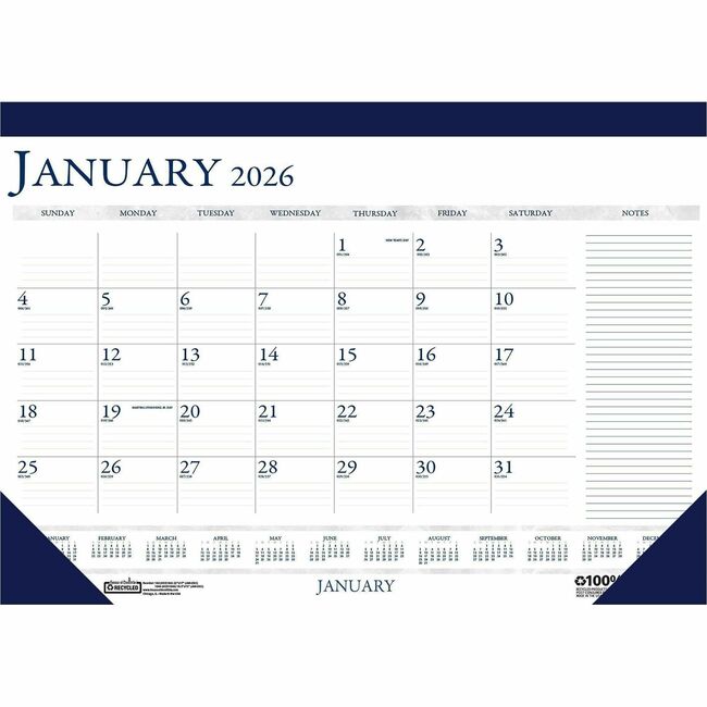 House of Doolittle Blue/Gray Print Monthly Desk Pad