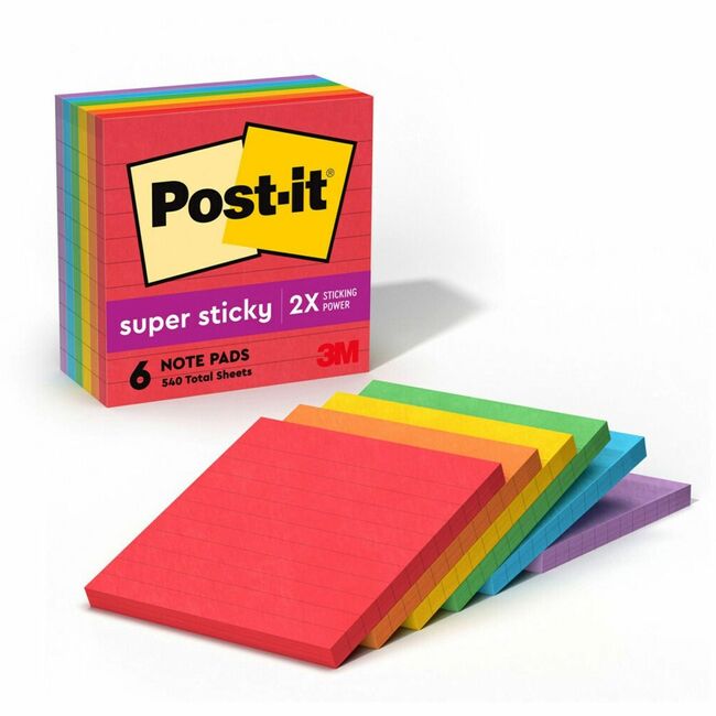 Post-it&reg; Super Sticky Lined Notes - Playful Primaries Color Collection