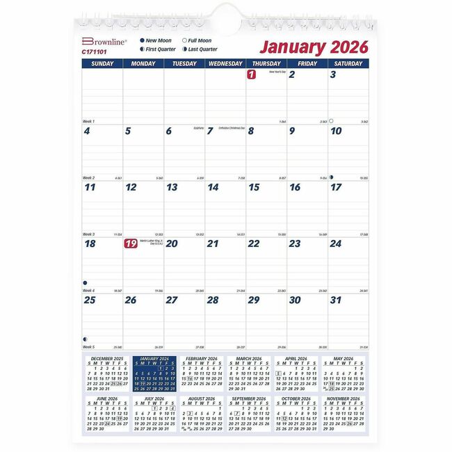 Brownline Wall Calendar Monthly 8x11