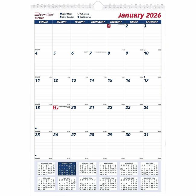 Brownline Ruled Block Monthly Wall Calendar