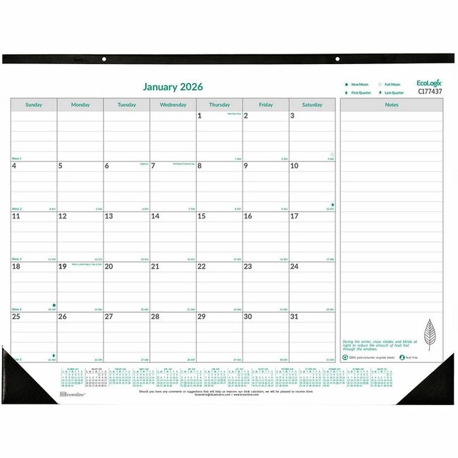 Blueline EcoLogix Monthly Desk Pad Calendar, 22