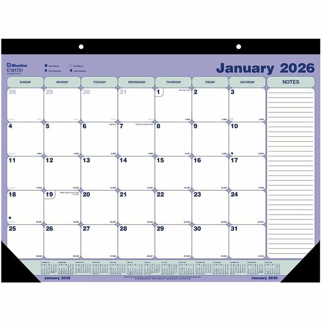 Blueline Monthly Desk Pad Calendar, 21-1/4