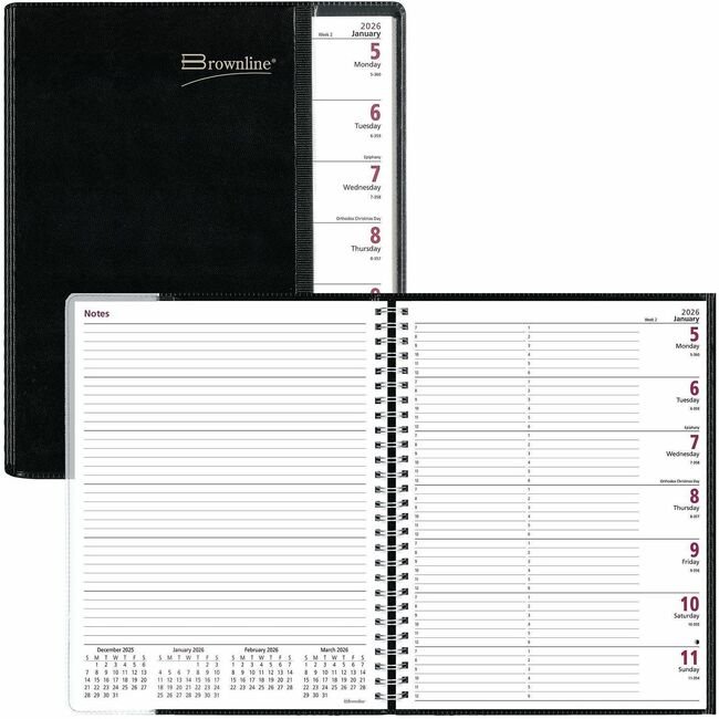 Brownline Pre-Vu Weekly Planner, Transparent Section, English, Black (CB925.BLK)