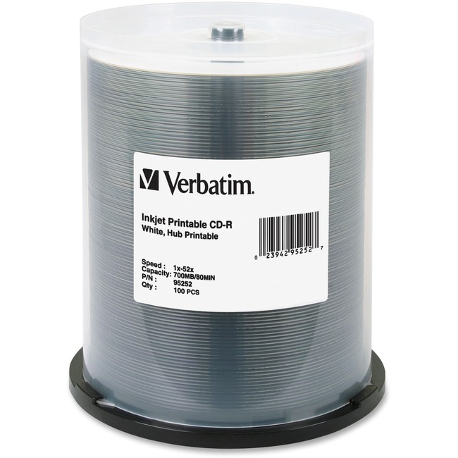 Verbatim 95252 CD Recordable Media - CD-R - 52x - 700 MB - 100 / Pack - White
