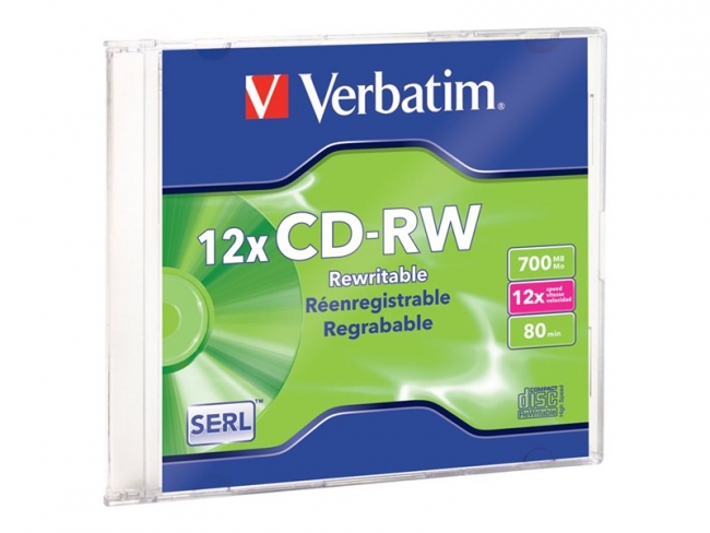 VERBATIM CD-RW BRAND SLV 1PK 700MB/12X SLIM CASE