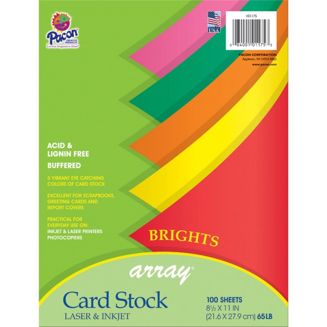 Bright Card Stock, 5 Assorted Colors, 8-1/2