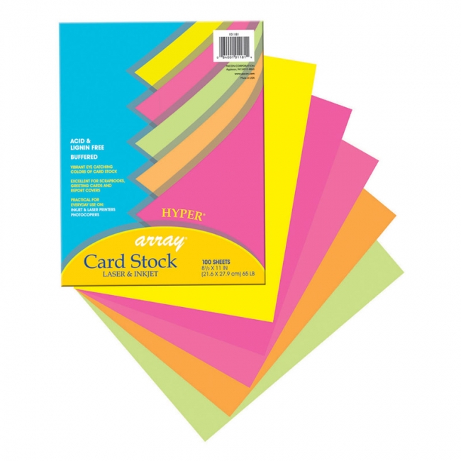 Hyper Card Stock, 5 Assorted Colors, 8-1/2