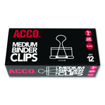 Binder Clips, 0.63" Capacity, Medium, Black/Silver, Dozen