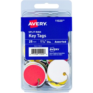 Avery 1-1/4" Key Tags, Split Ring, Assorted Colors, 25 Tags (11020)