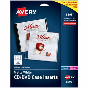 Avery&reg; Printable CD Jewel Case Inserts, 20 Blank Inserts (8693)