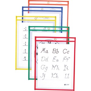 C-Line Reusable Dry Erase Pockets, Assorted Primary Colors, 9 x 12, 10/PK