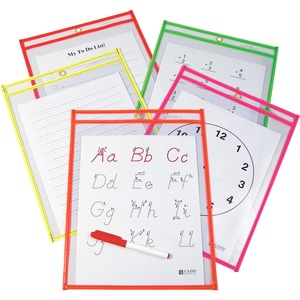 C-Line Reusable Dry Erase Pockets, Assorted, 9 x 12, 10/PK