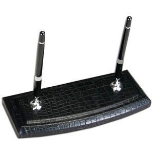 Dacasso Crocodile Embossed Black Leather Pen Stand