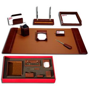 Dacasso Mocha Leather 8-Piece Desk Pad Kit