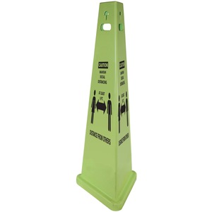 Impact TriVu Social Distancing 3 Sided Safety Cone, 3 / Carton - Caution Maintain Social Distancing, At Least 6 Ft Distance from Others Print/Message - 14.8" Width x 40" Height - Cone Shape - Three-sided, UV Protected - Plastic - Fluorescent Yellow