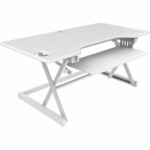 Rocelco Sit/Stand Desk Riser, 45 lb Load Capacity - 20" Height x 45.7" Width x 23.6" Depth - Desk - White - For Monitor, Notebook, Keyboard - Ergonomic, Keyboard Tray, Grommet, Cable Management, Retractable, Adjustable