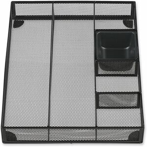 Universal Metal Mesh Drawer Organizer, Six Compartments, 15 x 11.88 x 2.5, Black