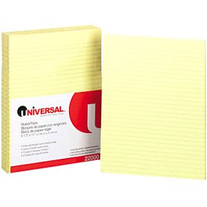 Universal Glue Top Pads, Wide/Legal Rule, 50 Canary-Yellow 8.5 x 11 Sheets, Dozen