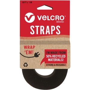 VELCRO&reg; Strap,Adjustable,Reusable,Recycled,1"x10',Black