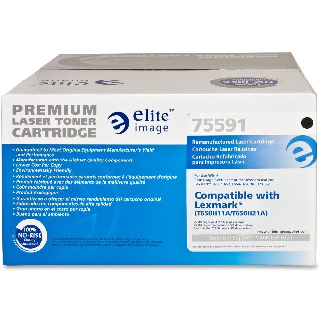 Elite Image Remanufactured Toner Cartridge - Alternative for Lexmark (T650H11A) - Laser - 25000 Pages - Black - 1 Each