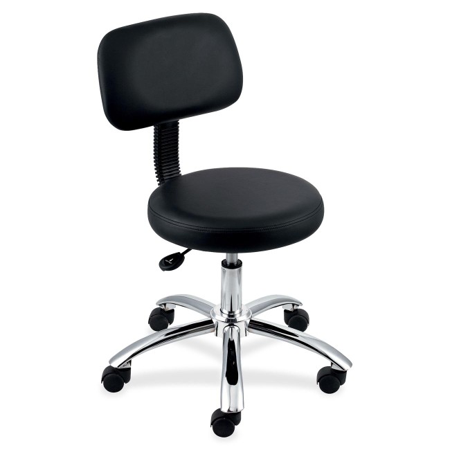 Lorell Backless Pneumatic-Lift Stool - Vinyl Seat - 5-star Base - Black - 1 Each