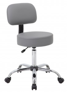 Boss Grey Antimicrobial Medical Stool W/ Back Cushion