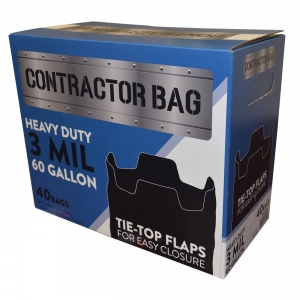 CB6030XK All-Pro Contractor Clean-Up Bags, 60 Gal, 3mil Black Tie-Top