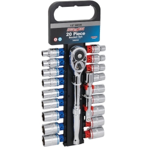 346640 Channellock Standard/Metric 1/2 In. Drive 6-Point Shallow Ratchet & Socket Set (20-Piece)