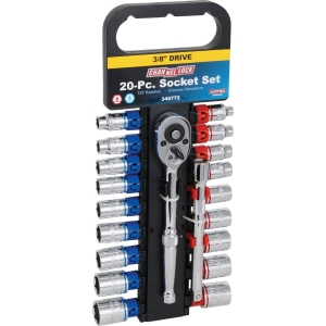 346772 Channellock Standard and Metric 3/8 In. Drive 6-Point Shallow Ratchet & Socket Set (20-Piece)
