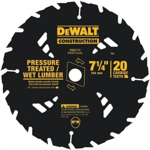 DW3174 DeWalt Circular Saw Blades,Construction 7-1/4" 20T Pressure Treated/Wet Lumber